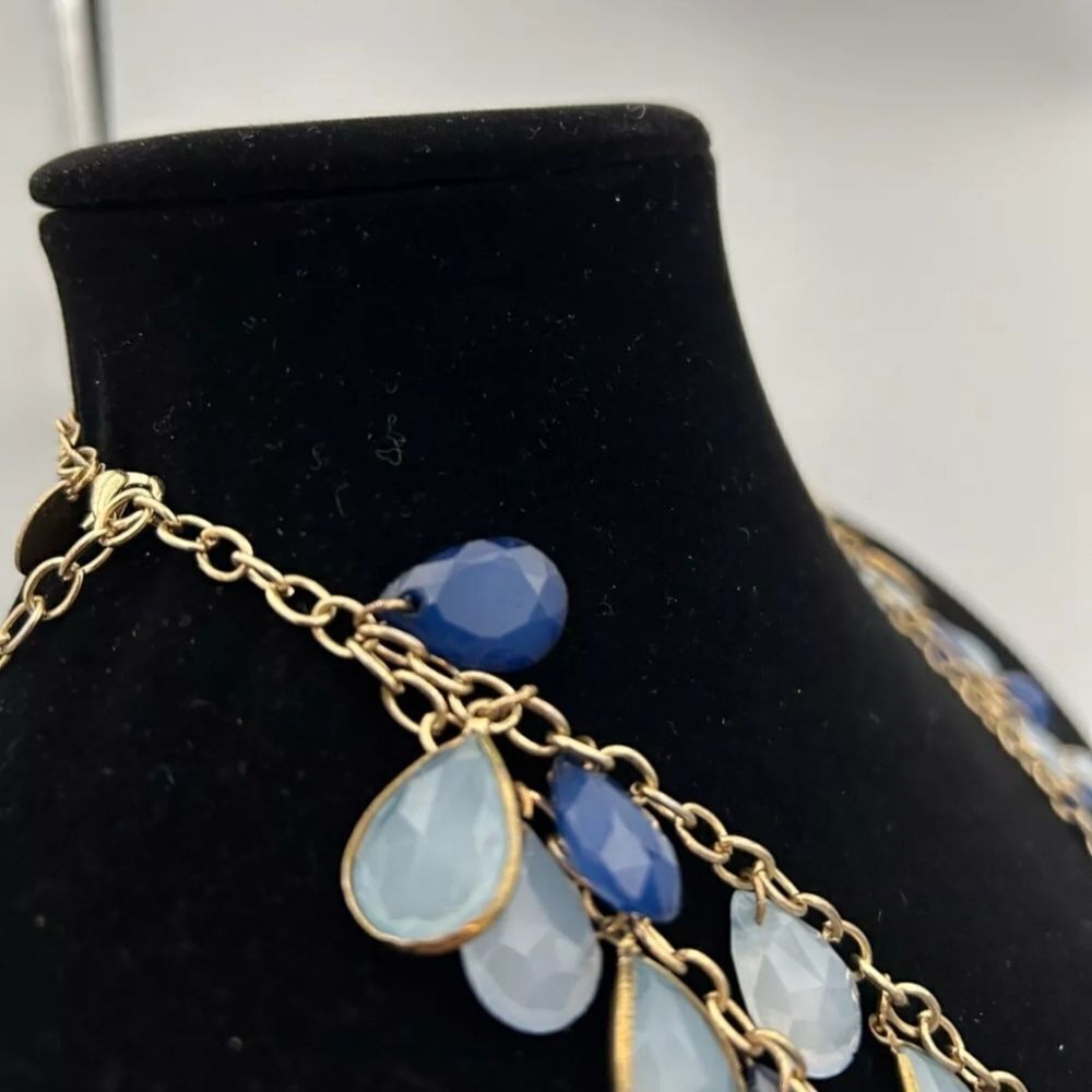 Vtg. Gold Tone Chain Charming Charlie  Tear Drop Acrylic Beads Necklace - Picture 6 of 9